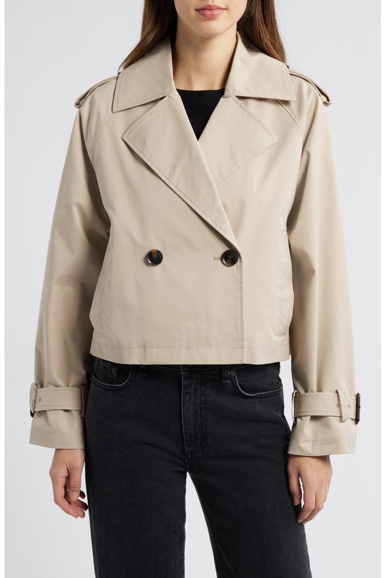 Double Breasted Crop Trench Coat, Alternate, color, SAND