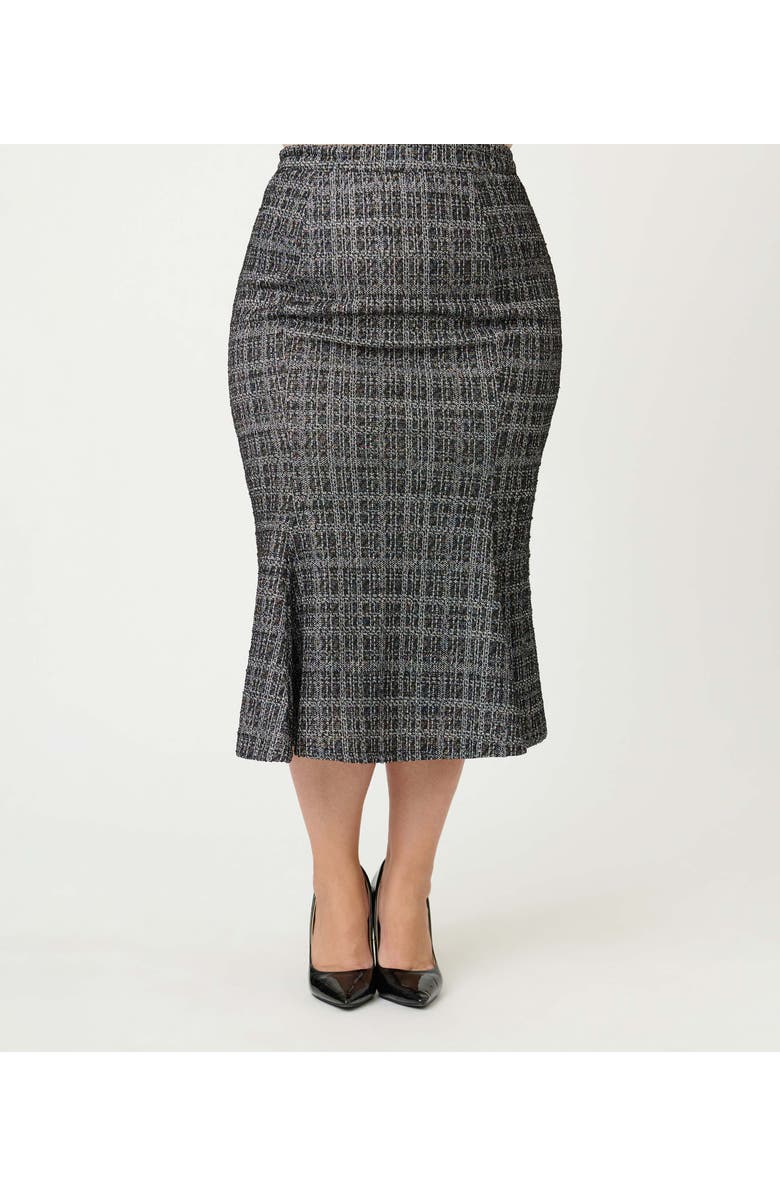Unique Vintage Plus Size Boucle Trumpet Skirt, Alternate, color, Black & White Plaid