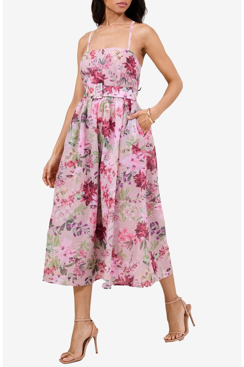 Floral Belted Midi Sundress, Main, color, PINK