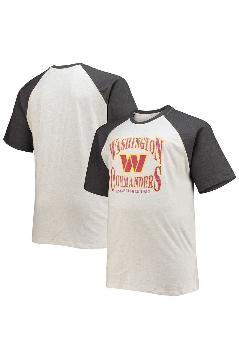 Men's Fanatics Branded Oatmeal/Heathered Charcoal Washington Commanders Big & Tall Wordmark Raglan T-Shirt, Alternate, color, Oatmeal