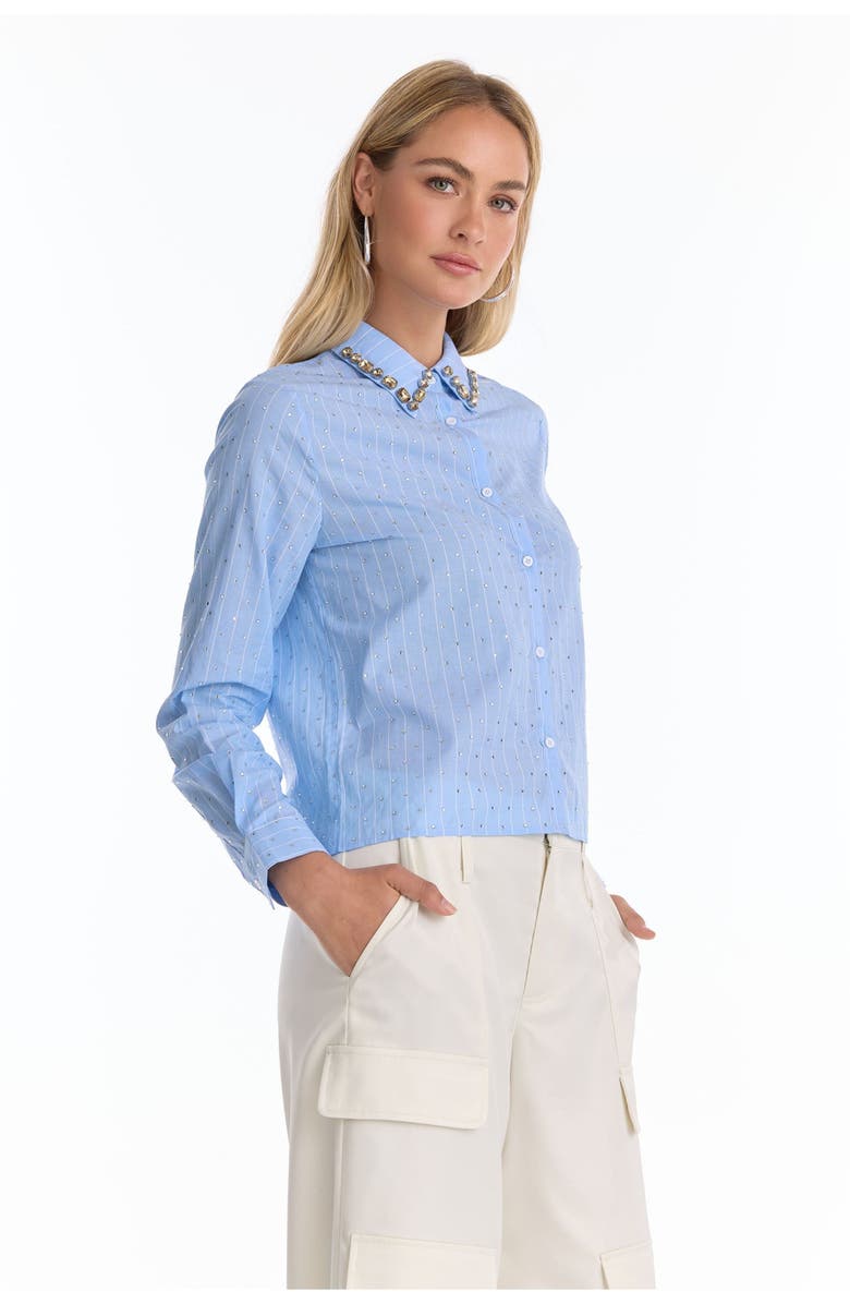 The Noli Shop Josefina Crystal Button Up, Alternate, color, Blue Stripe
