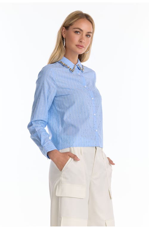 The Noli Shop Josefina Crystal Button Up In Blue