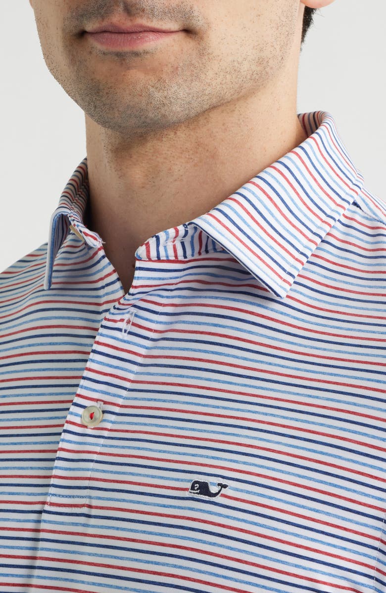 vineyard vines Stripe Sankaty Short Sleeve Performance Polo, Alternate, color, White/Hull Blu/Red