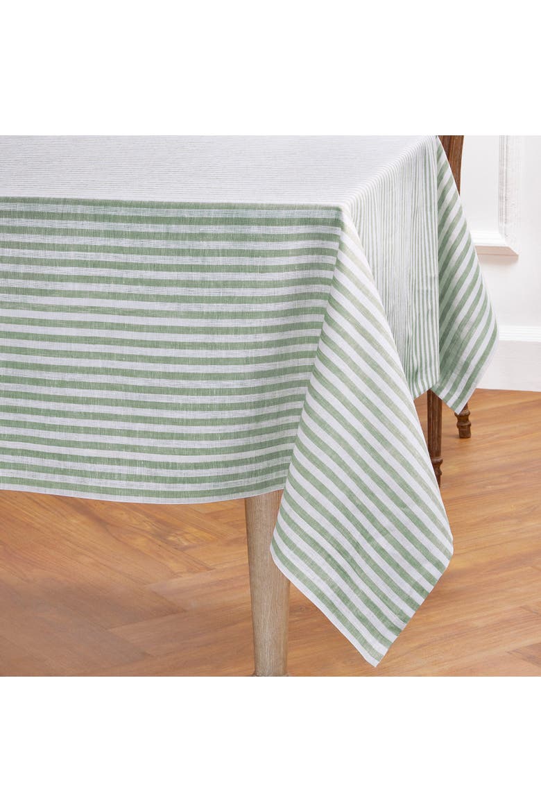 Linen Tablecloth - Amalfi Stripe, Alternate, color, Green and White