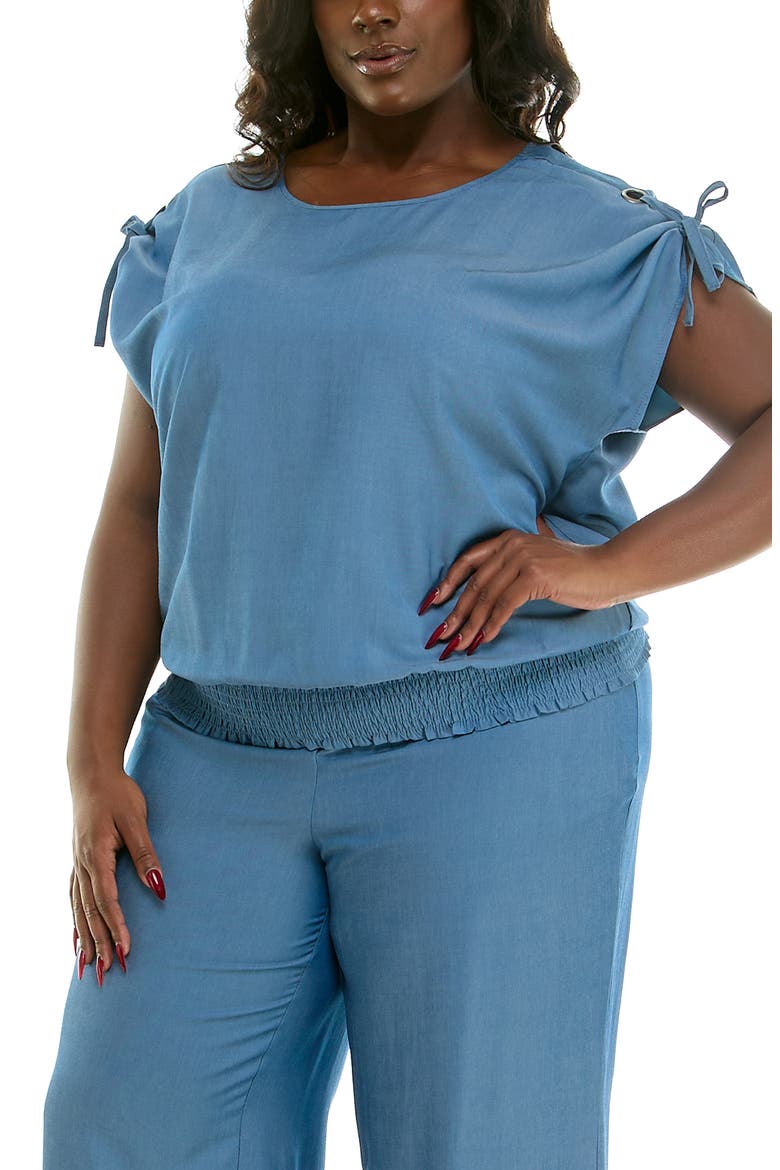 Cap Sleeve Eyelet Top, Main, color, MID BLUE