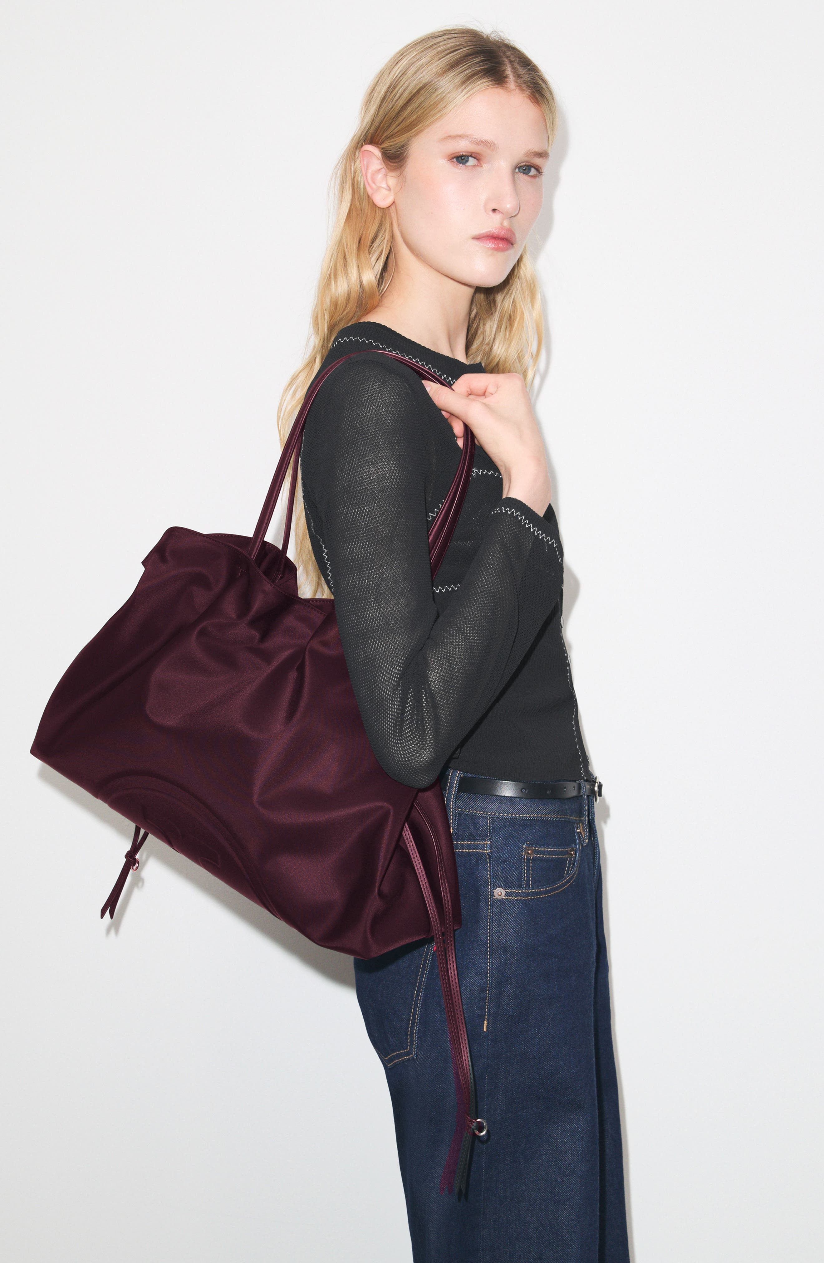 Ella Nylon Drawstring Tote, Alternate, color, DARK CARMINE