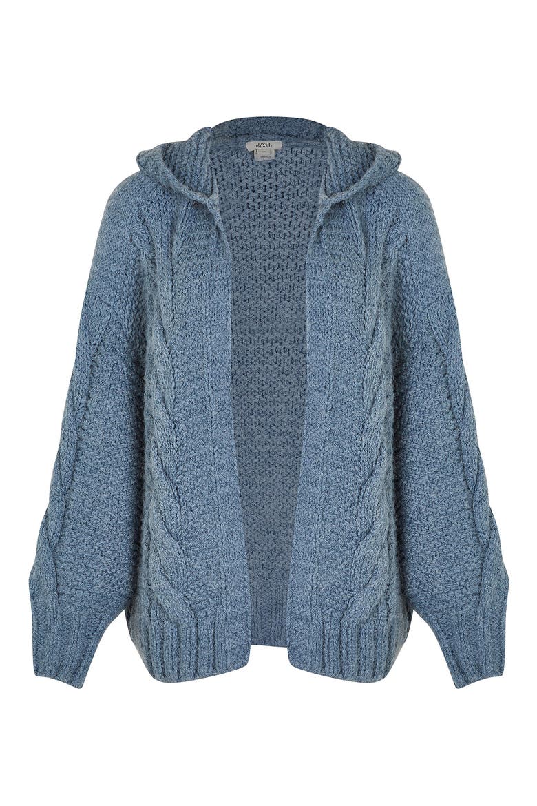 Hooded Cable Knit Cardigan, Alternate, color, LIGHT BLUE