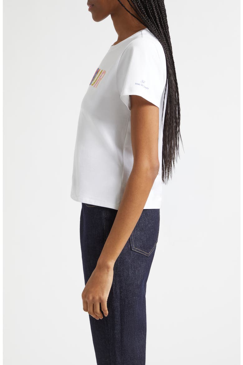 Bonjour Scribble Embroidered Shrunken Tee, Alternate, color, WHITE MULTI