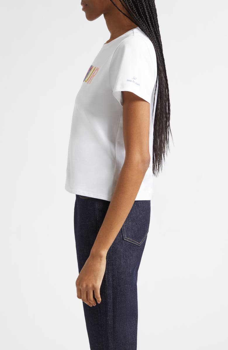 Cinq à Sept Bonjour Scribble Embroidered Shrunken Tee, Alternate, color, White Multi