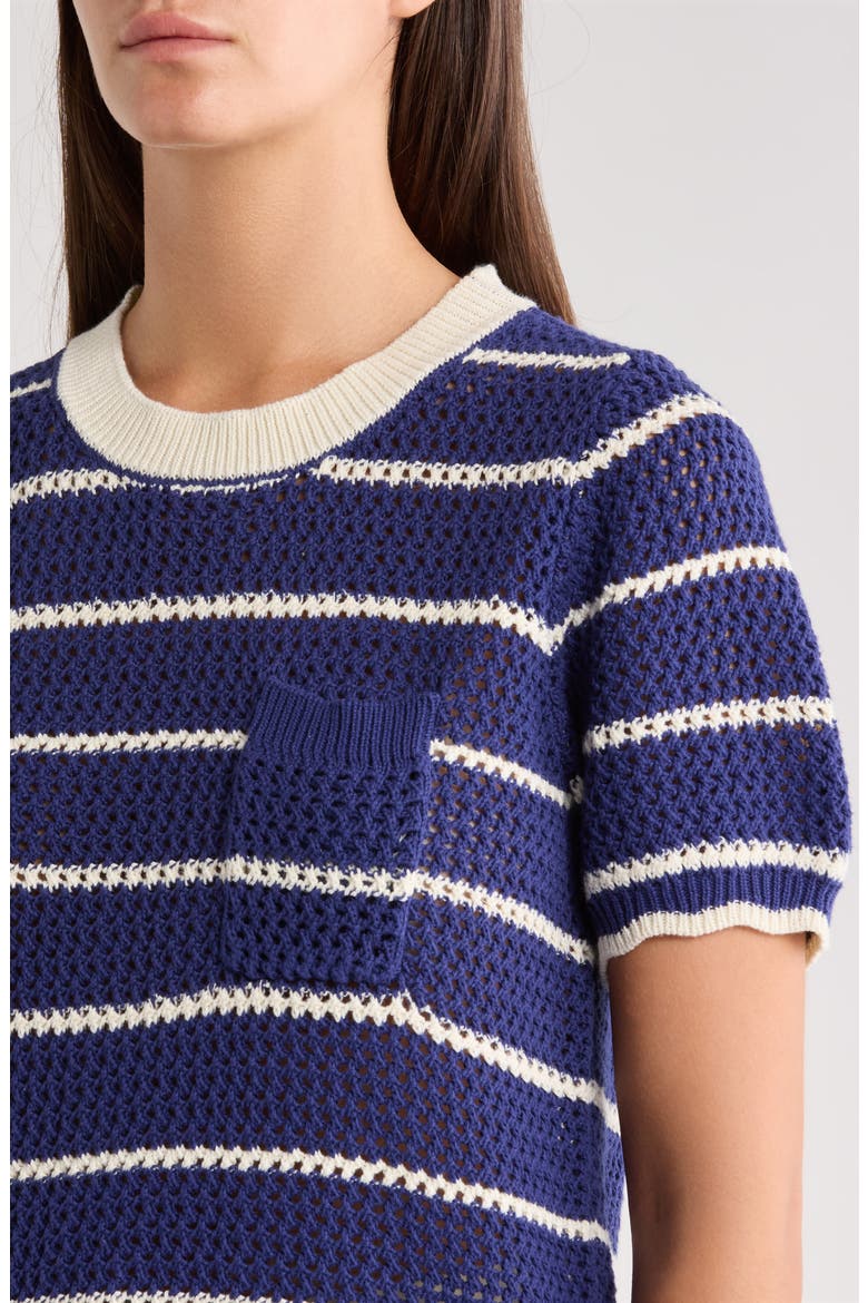 Dannah Stripe Open Knit Sweater, Alternate, color, NAVY-CREAM