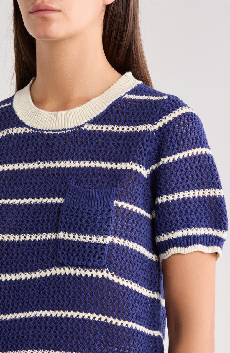 SUGARLIPS Dannah Stripe Open Knit Sweater, Alternate, color, Navy-Cream