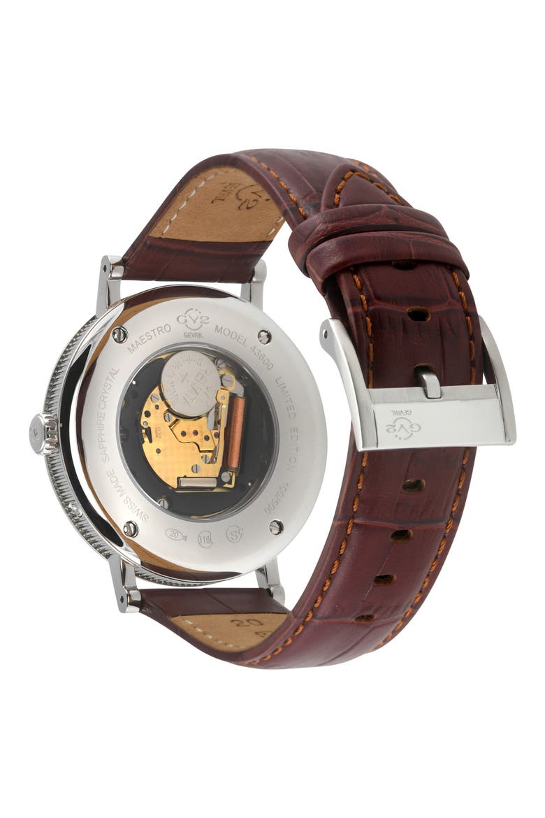 Maestro Croc Embossed Leather Strap Watch, 42mm, Alternate, color, BROWN