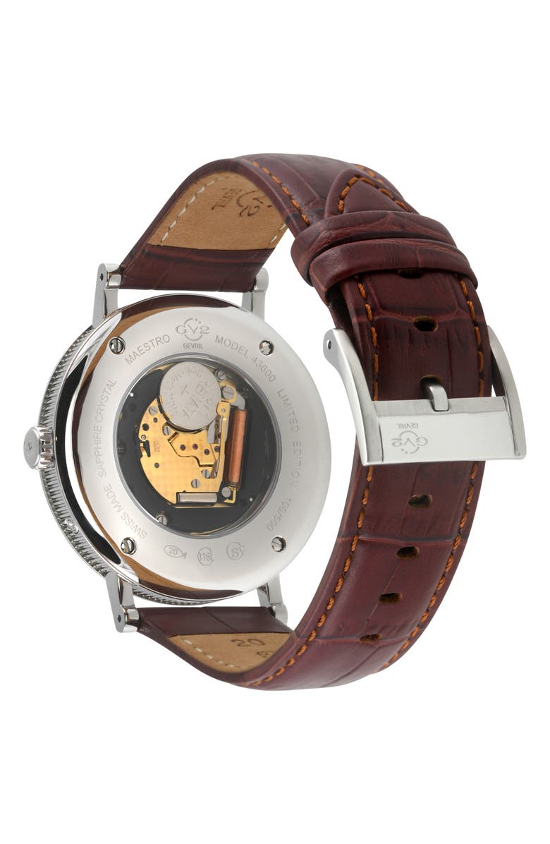 GV2 Maestro Croc Embossed Leather Strap Watch, 42mm, Alternate, color,