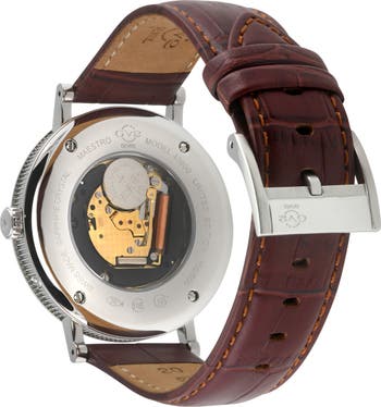 Maestro Croc Embossed Leather Strap Watch, 42mm