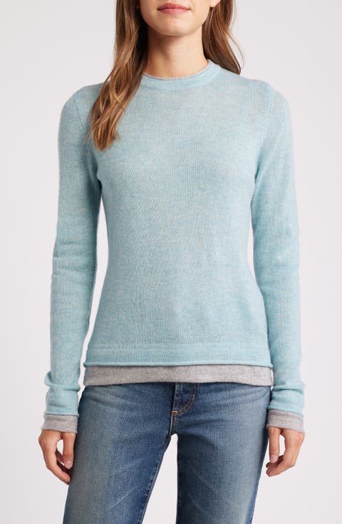 Contrast Trim Wool & Cashmere Crewneck Sweater