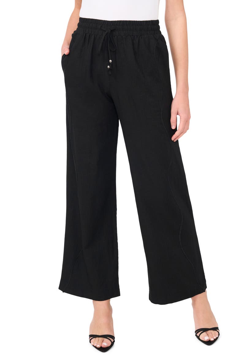 Drawstring Linen Blend Pants, Main, color, RICH BLACK