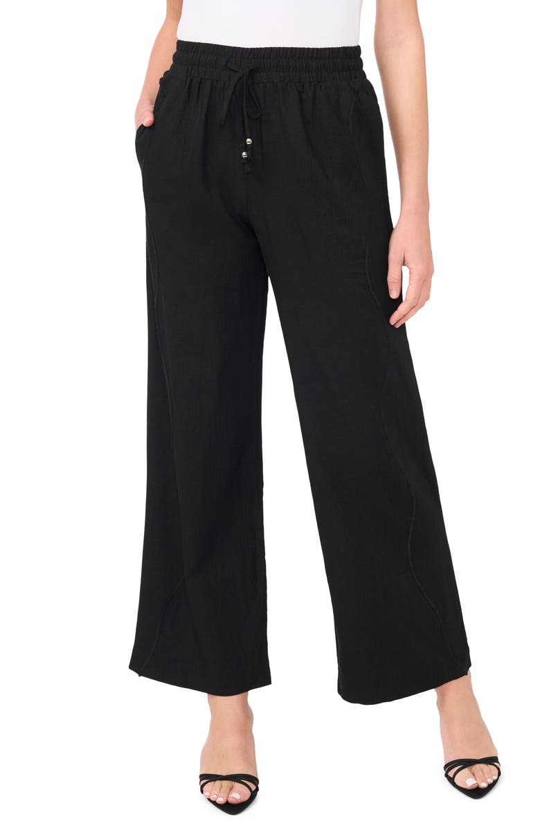 CeCe Drawstring Linen Blend Pants, Main, color, Rich Black