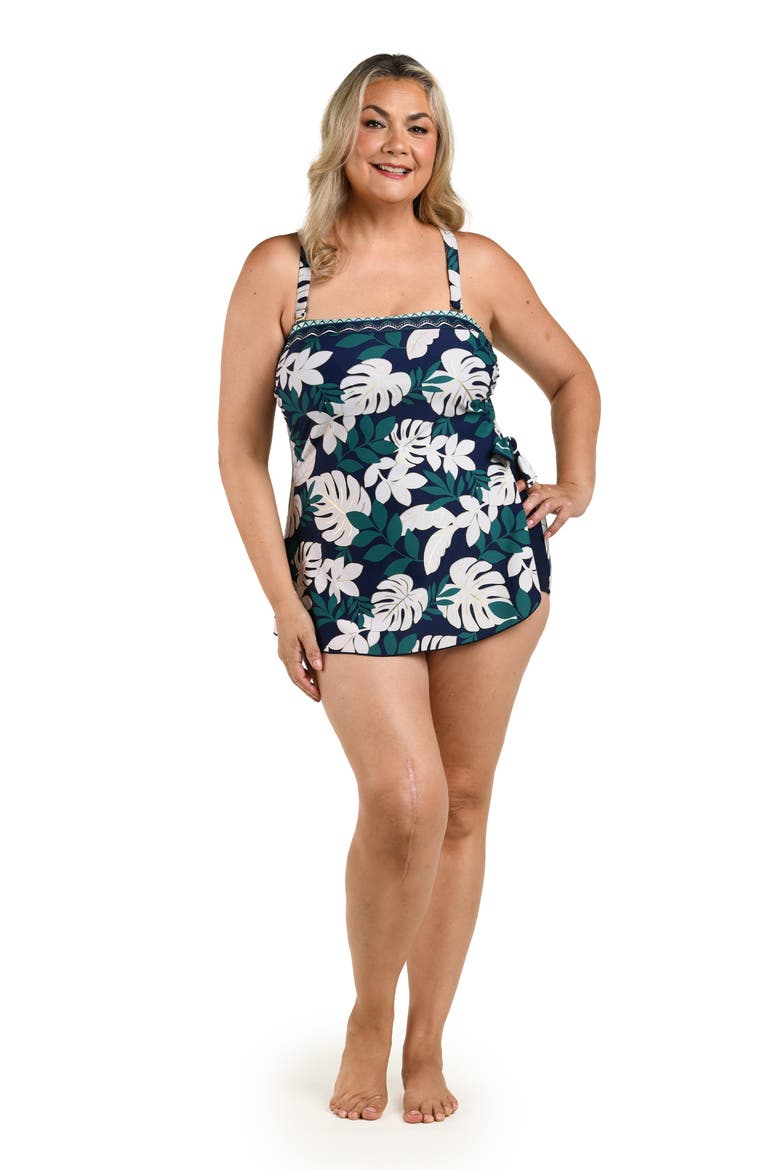 Canopy Blooms One-Piece Sarong Swimsuit, Alternate, color, BLUE/ GREEN MULTI