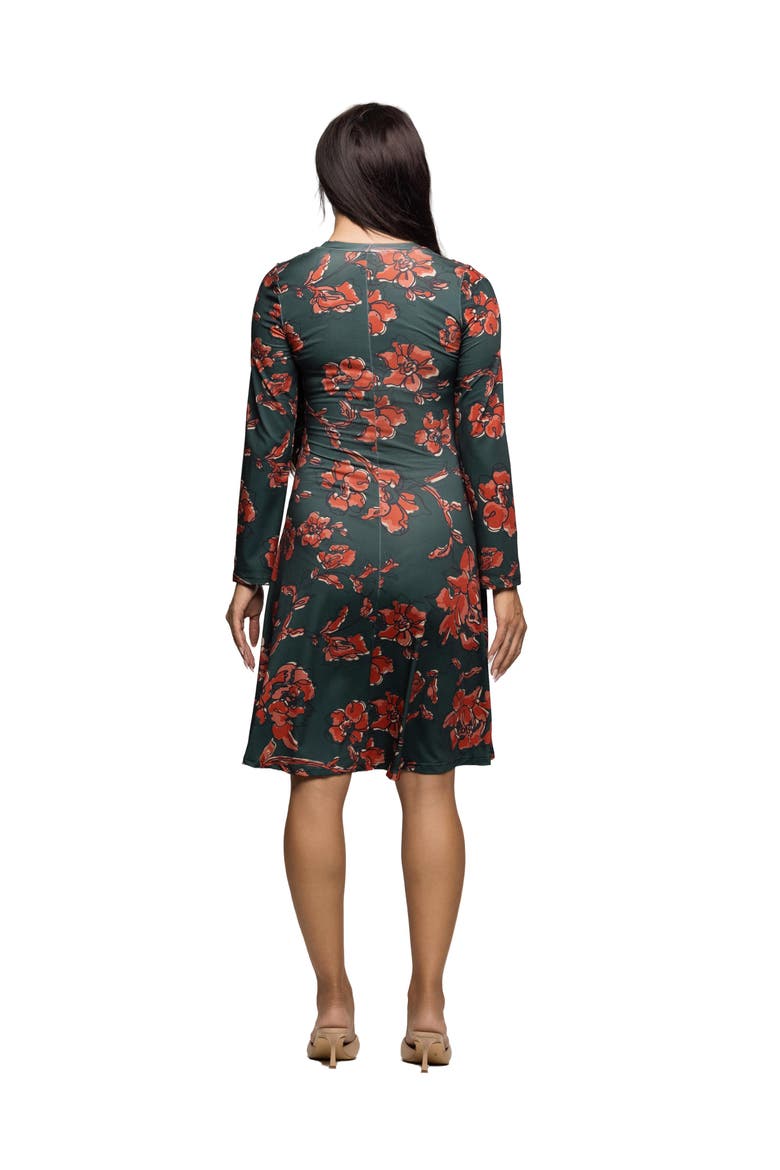 Long Sleeve Fit and Flare Dress in Floral Print, Alternate, color, Orange Multi