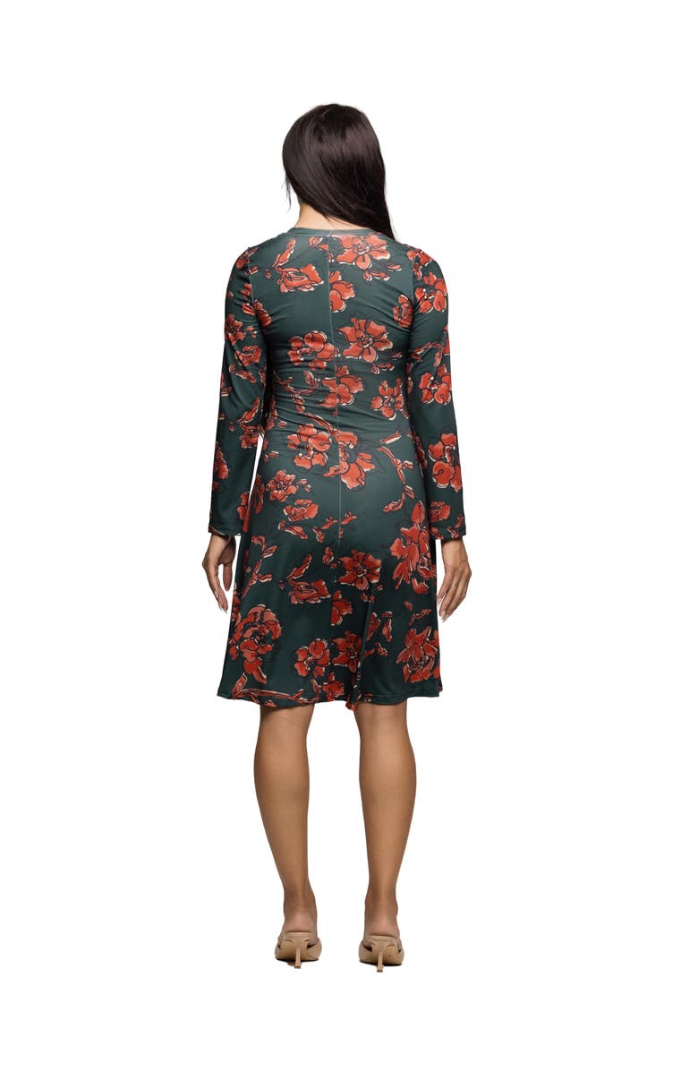 24seven Comfort Apparel Long Sleeve Fit and Flare Dress in Floral Print, Alternate, color, Orange Multi