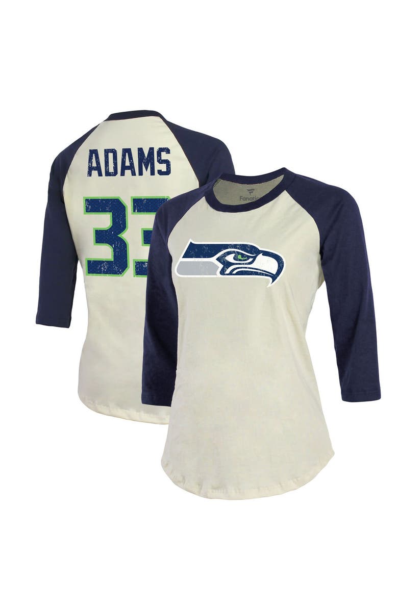 Majestic Threads Women's Fanatics Branded Jamal Adams Cream/Navy Seattle Seahawks Player Raglan Name & Number 3/4-Sleeve T-Shirt, Main, color, 