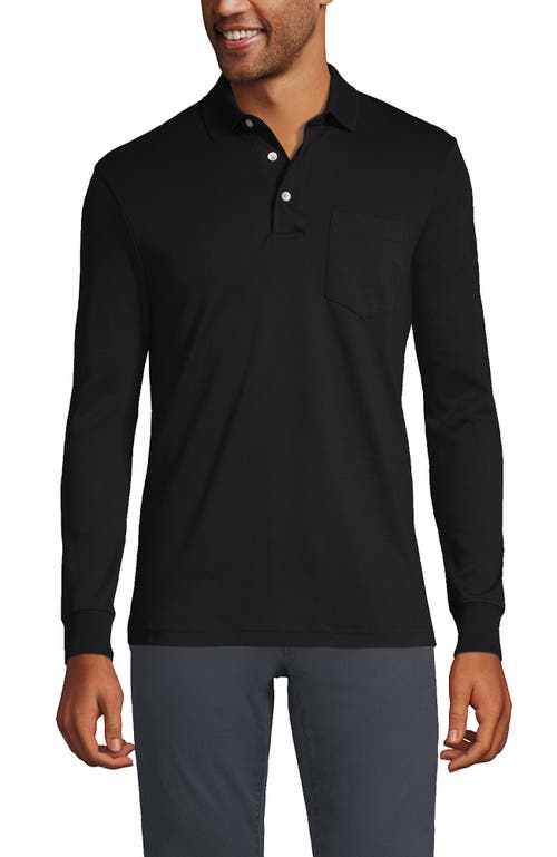 Lands' End Long Sleeve Cotton Supima Polo Shirt With Pocket In Black