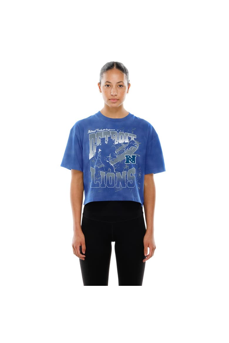 Women's New Era Blue Detroit Lions Cropped Boxy Sport Classics Mineral Wash T-Shirt, Alternate, color, Blue