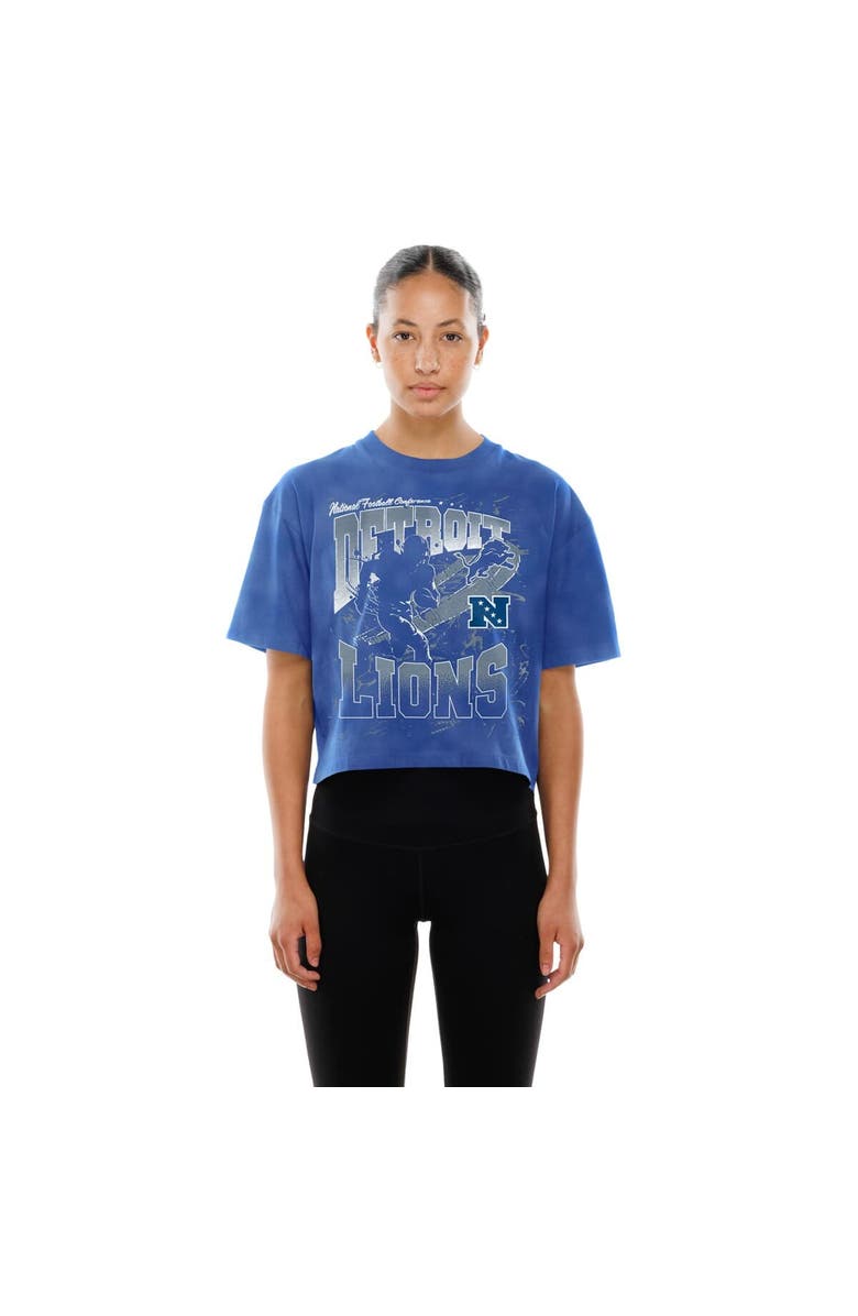 New Era Women's New Era Blue Detroit Lions Cropped Boxy Sport Classics Mineral Wash T-Shirt, Alternate, color, Blue