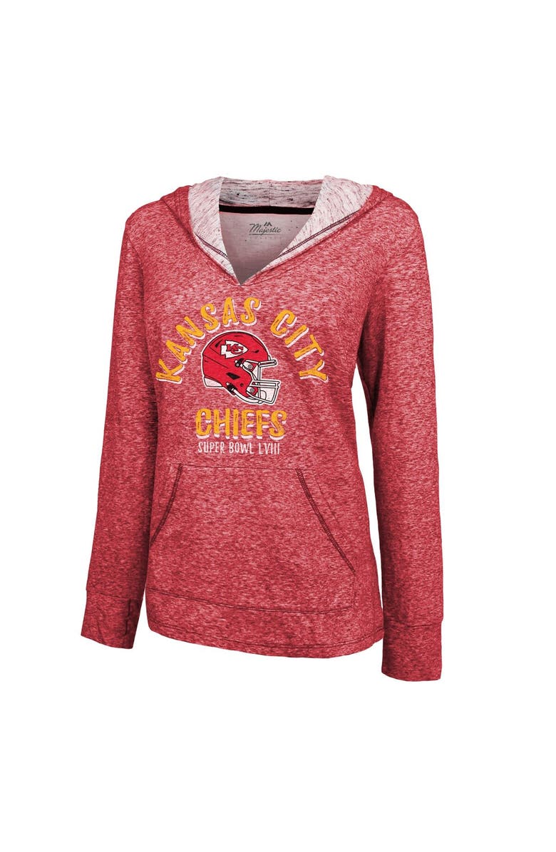 Majestic Threads Women's Majestic Threads  Red Kansas City Chiefs Super Bowl LVIII Victory Slub V-Neck Pullover Hoodie, Alternate, color, 