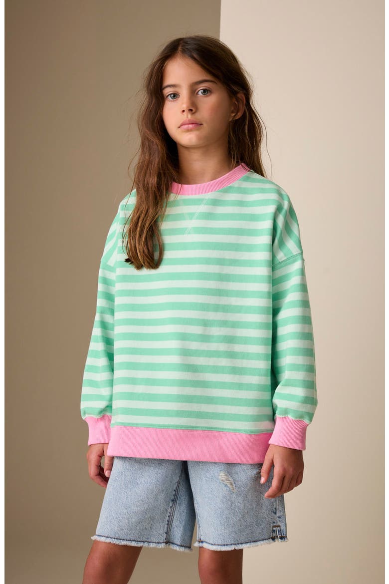 Kids' Stripe Oversize Cotton Sweatshirt, Alternate, color, GREEN