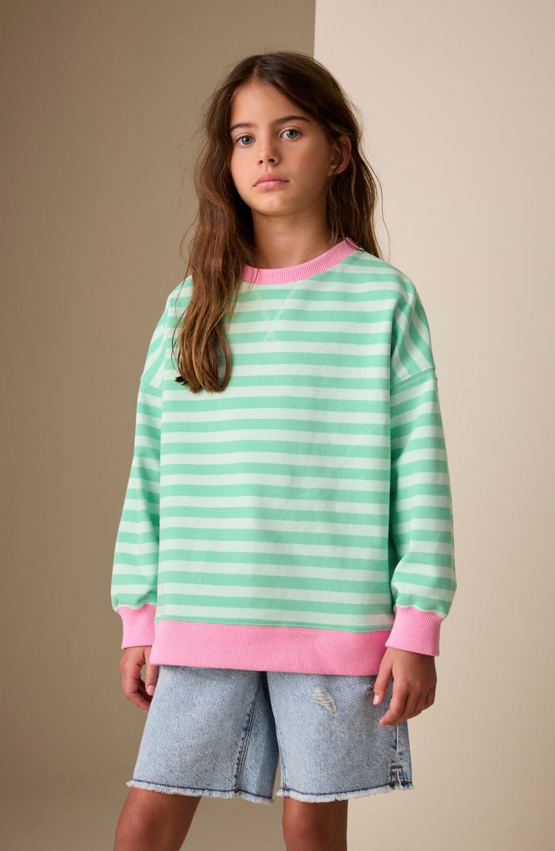 NEXT Kids' Stripe Oversize Cotton Sweatshirt, Alternate, color, Green