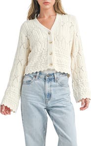 All in Favor Mixed Stitch Scallop Hem Cotton Cardigan