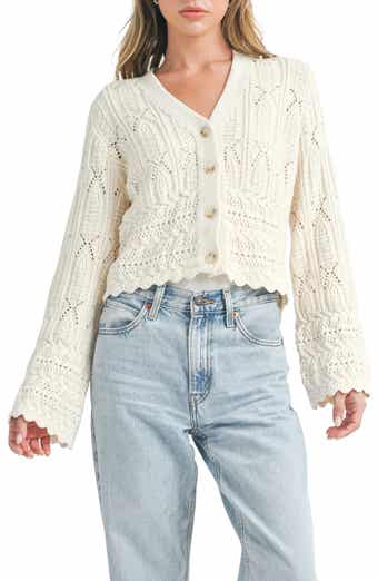 All in Favor Mixed Stitch Scallop Hem Cotton Cardigan