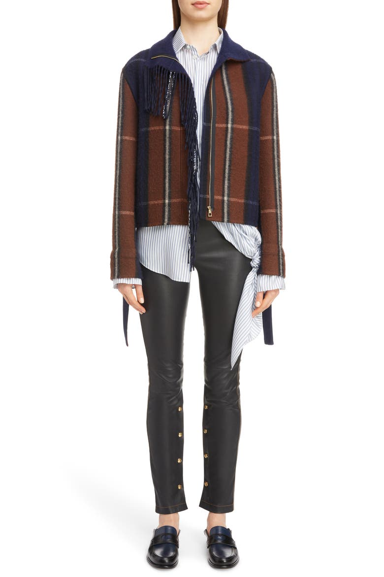 Plaid Fringe Trim Wool & Cashmere Jacket, Alternate, color, BLUE/ CHOCOLATE BROWN