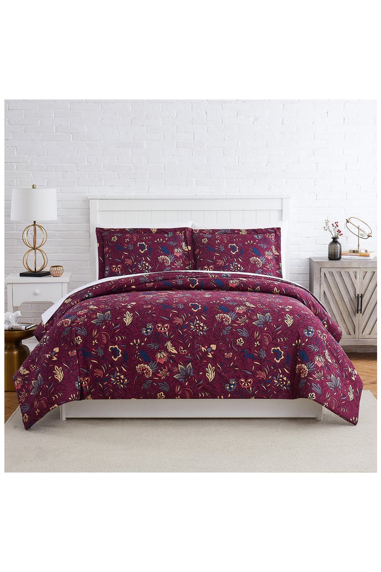 Blooming Blossoms Duvet Cover Set - Blue - Full/Queen, Alternate, color, RED