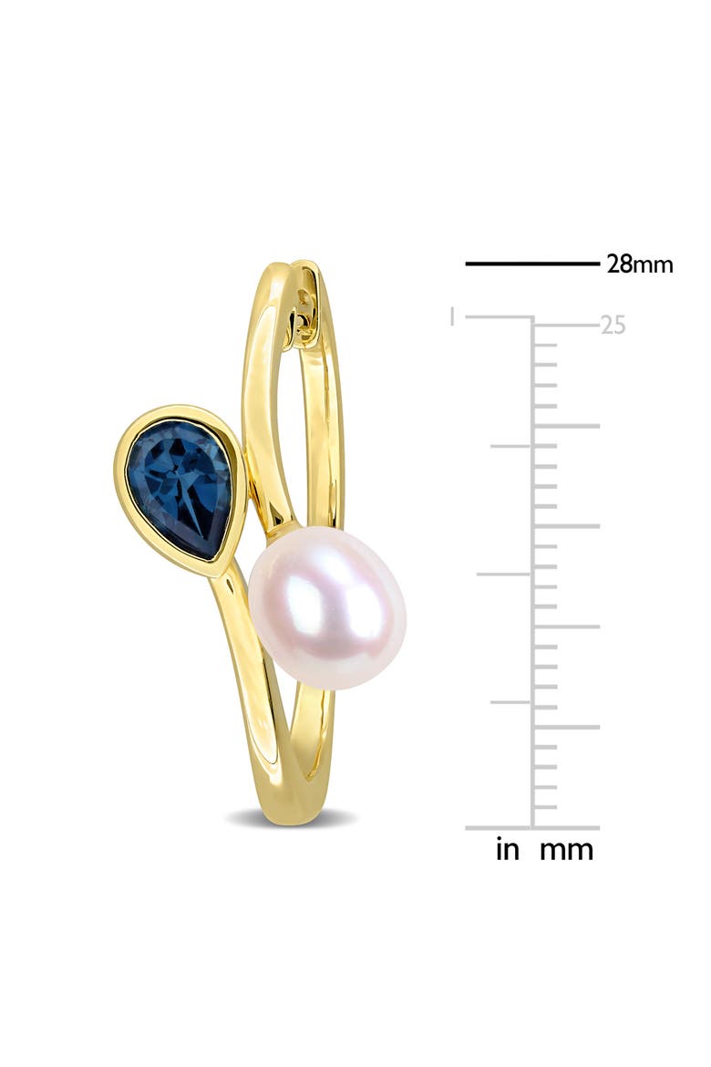 Cultured Freshwater Pearl & London Blue Topaz Huggie Hoop Earrings, Alternate, color, BLUE