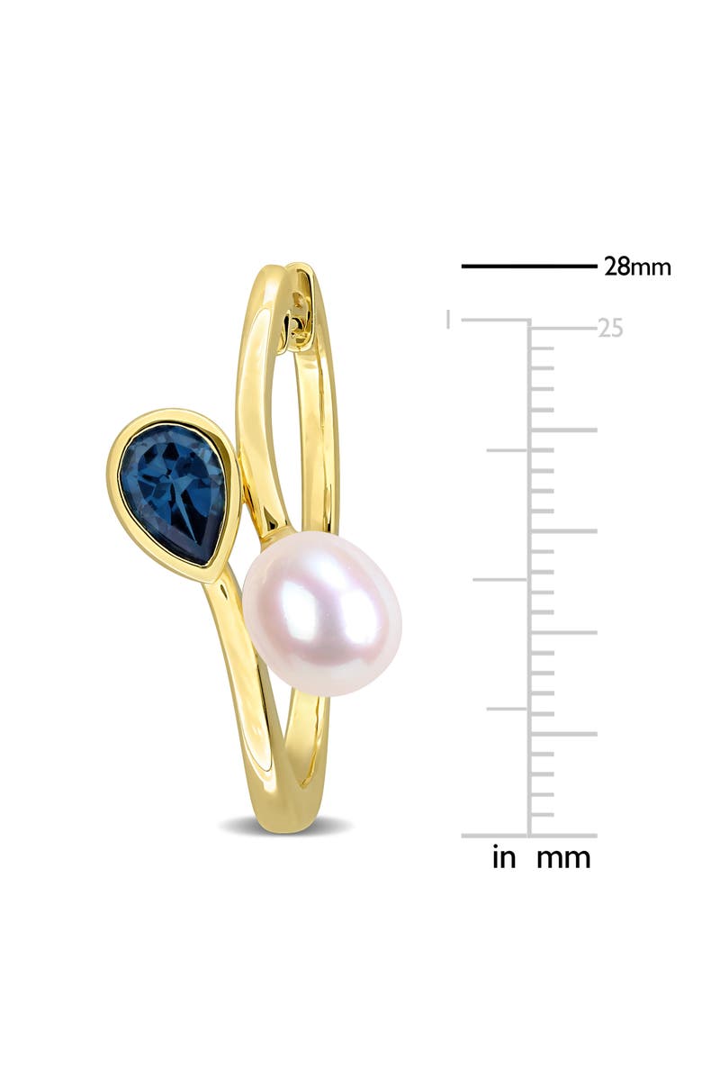 DELMAR Cultured Freshwater Pearl & London Blue Topaz Huggie Hoop Earrings, Alternate, color, Blue