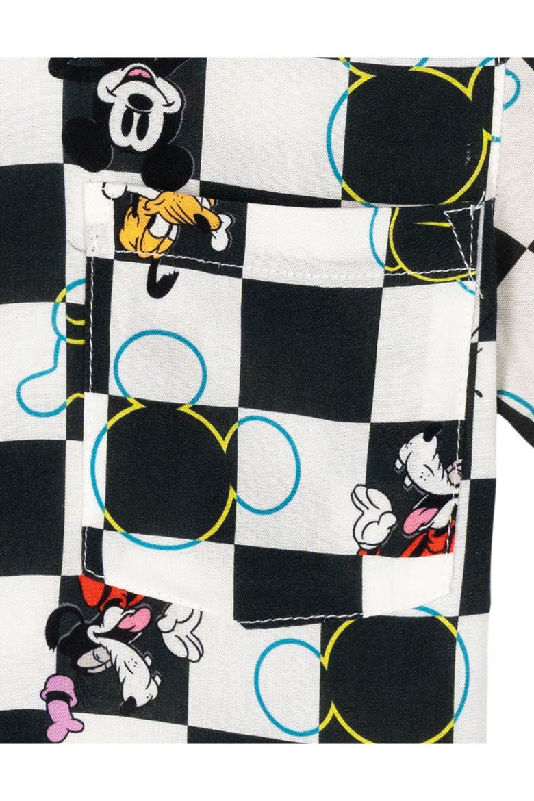Mickey Mouse Short Sleeve Button-Down Shirt, Alternate, color, Charcoal Checkerboard