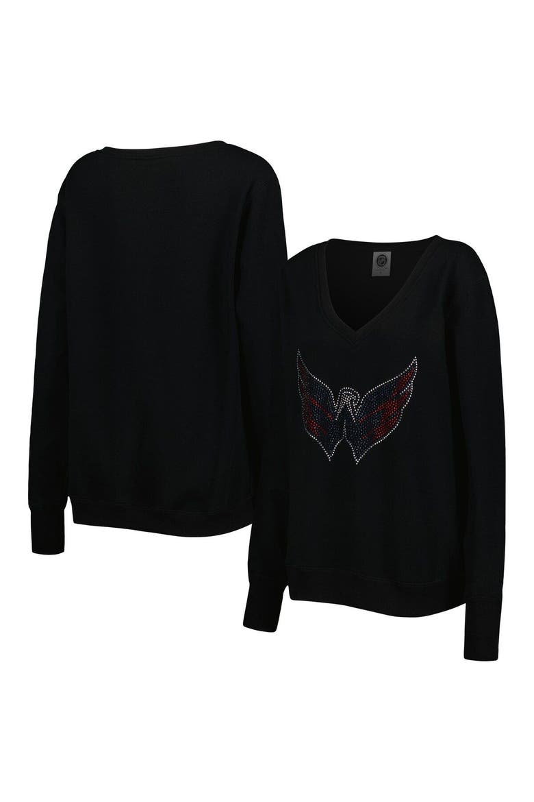 Women's Cuce Black Washington Capitals Rhinestone V-Neck Pullover Sweatshirt, Alternate, color, Black