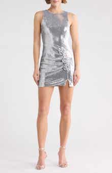 Avec Les Filles Rosette Sleeveless Sequin Sheath Dress