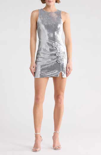 Avec Les Filles Rosette Sleeveless Sequin Sheath Dress