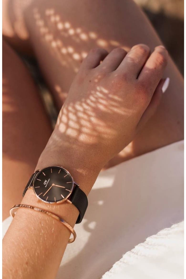 Petite Ashfield Mesh Strap Watch, 36mm, Alternate, color, ROSE GOLD/BLACK