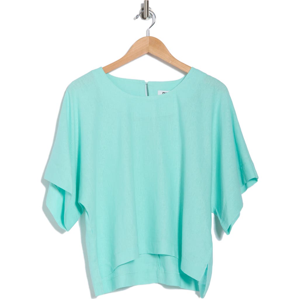 Dkny Boxy Short Sleeve Linen Blend Top In Seafoam