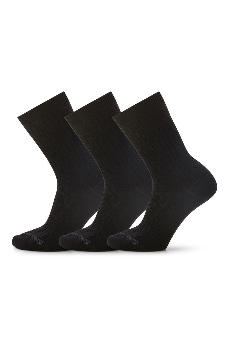 Everyday 3-Pack Wool Blend Cable Crew Socks, Main, color, BLACK