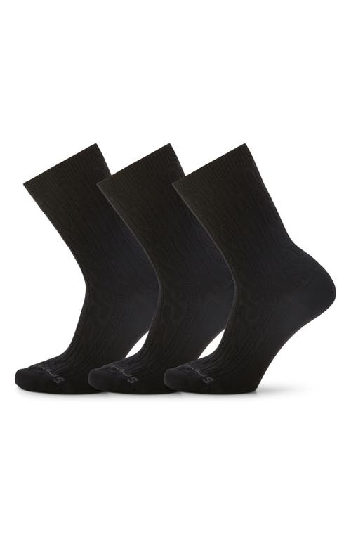 Smartwool Everyday 3-pack Wool Blend Cable Crew Socks In Black