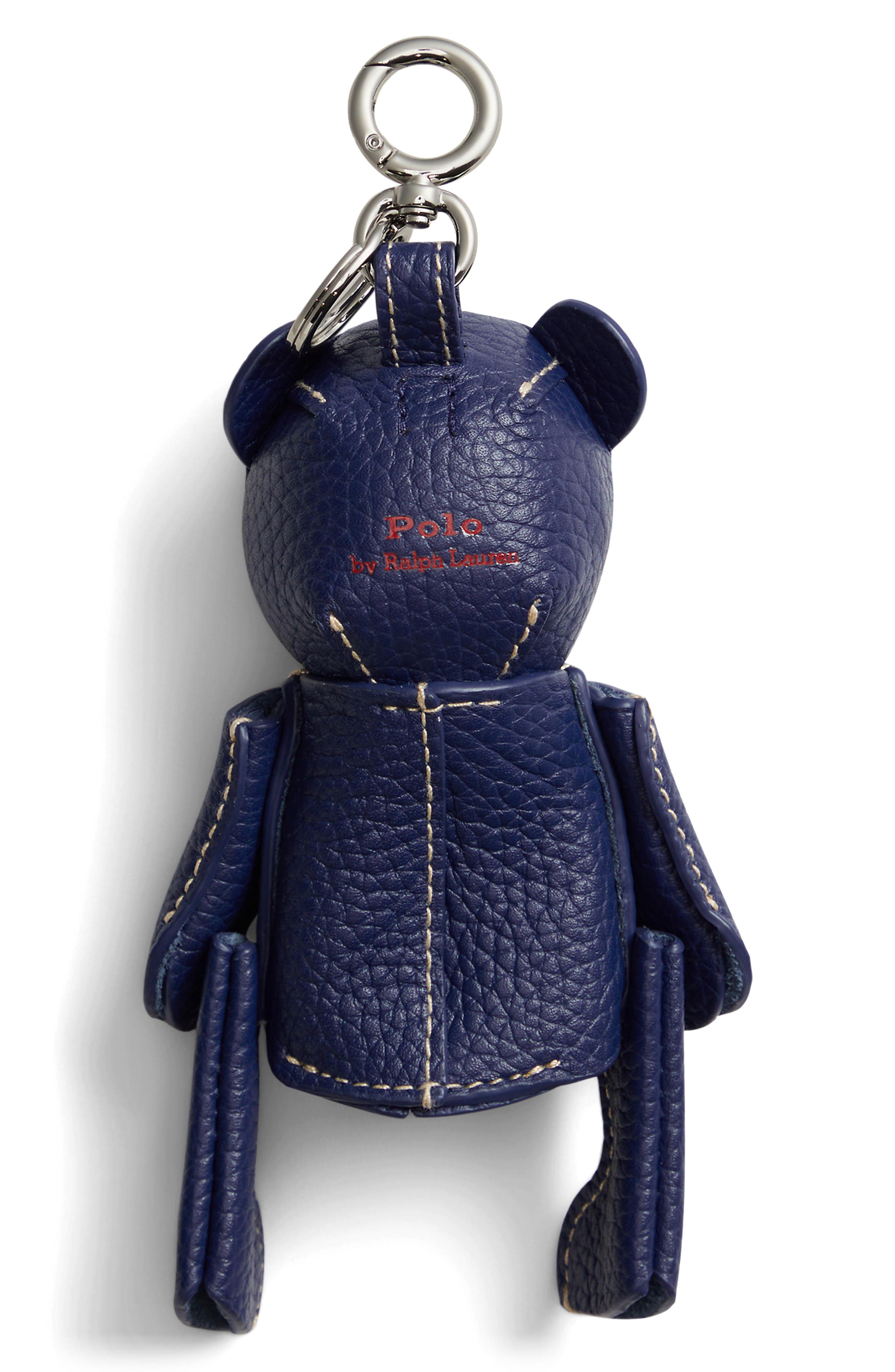 Polo Ralph Lauren Pebble Leather Polo Bear Charm, Alternate, color, Ink