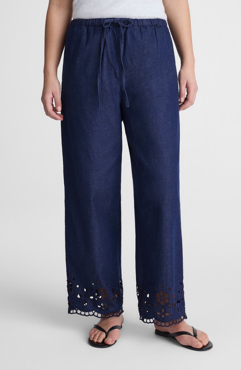 Madewell Eyelet Denim Pull-On Pants, Alternate, color, Marfield Wash