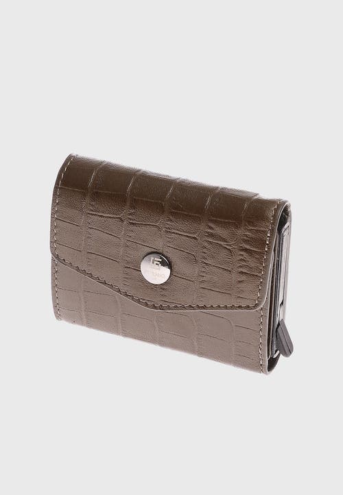 Furniq Uk Genuine Leather Crocodile Pattern Snap Closure Wallet And Card Holder In Brown