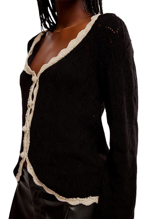 Shop Free People Adelene Pointelle Cardigan In Black Cream Combo