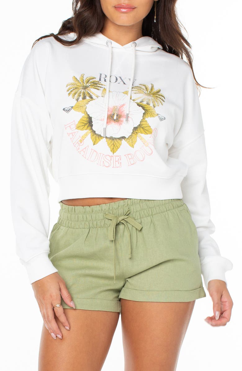 Roxy Breakwater Crop Graphic Hoodie, Main, color, Cloud Dancer